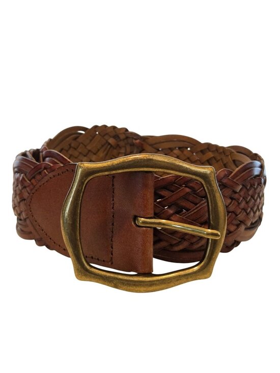 Unbranded Accessories - Genuine Bonded Leather Brown Braided Belt Brass Buckle Womens Adjustable Length